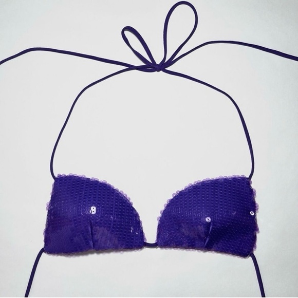 LaQuan Smith Sequin Halter Bra Top in Grape - Picture 3 of 6